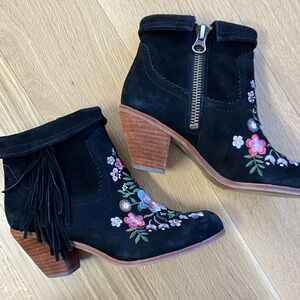Sam Edelman Embroidered Floral & Fringe Suede Ankle Boots